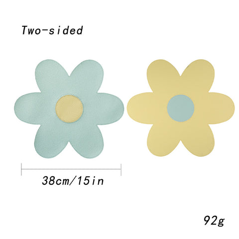 Darrahopens Home & Garden > Kitchenware > Coasters Blue Background With Yellow Heart + Yellow Background With Blue Heart Set of 6 Reversible Flower Shaped Placemats - Waterproof PU Leather Dining Table Mats