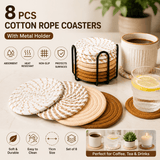 Darrahopens Home & Garden > Kitchenware > Coasters Brown series 8 Piece Handmade Braided Cotton Coasters Set with Holder 4.3 Inch Round Absorbent Drink Coasters Heat Resistant Table Protection Cup Mats for Home Kitchen
