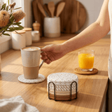 Darrahopens Home & Garden > Kitchenware > Coasters Brown series 8 Piece Handmade Braided Cotton Coasters Set with Holder 4.3 Inch Round Absorbent Drink Coasters Heat Resistant Table Protection Cup Mats for Home Kitchen