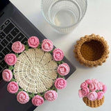 Darrahopens Home & Garden > Kitchenware > Coasters Coasters - Mini Basket Included - Floral Coasters - Vintage Rose Design - Suitable for coffee tables, weddings, housewarming parties, birthdays, etc.（Pink）