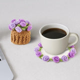 Darrahopens Home & Garden > Kitchenware > Coasters Coasters - Mini Basket Included - Floral Coasters - Vintage Rose Design - Suitable for coffee tables, weddings, housewarming parties, birthdays, etc.（Purple）