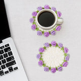Darrahopens Home & Garden > Kitchenware > Coasters Coasters - Mini Basket Included - Floral Coasters - Vintage Rose Design - Suitable for coffee tables, weddings, housewarming parties, birthdays, etc.（Purple）