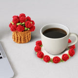 Darrahopens Home & Garden > Kitchenware > Coasters Coasters - Mini Basket Included - Floral Coasters - Vintage Rose Design - Suitable for coffee tables, weddings, housewarming parties, birthdays, etc.（Red）