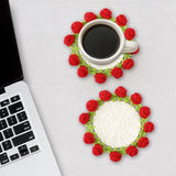 Darrahopens Home & Garden > Kitchenware > Coasters Coasters - Mini Basket Included - Floral Coasters - Vintage Rose Design - Suitable for coffee tables, weddings, housewarming parties, birthdays, etc.（Red）