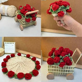 Darrahopens Home & Garden > Kitchenware > Coasters Coasters - Mini Basket Included - Floral Coasters - Vintage Rose Design - Suitable for coffee tables, weddings, housewarming parties, birthdays, etc.（Red）