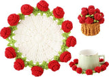 Darrahopens Home & Garden > Kitchenware > Coasters Coasters - Mini Basket Included - Floral Coasters - Vintage Rose Design - Suitable for coffee tables, weddings, housewarming parties, birthdays, etc.（Red）
