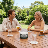 Darrahopens Home & Garden > Kitchenware > Coasters Gray tones 8 Piece Handmade Braided Cotton Coasters Set with Holder 4.3 Inch Round Absorbent Drink Coasters Heat Resistant Table Protection Cup Mats for Home Kitchen