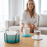 Darrahopens Home & Garden > Kitchenware > Coasters Green series 8 Piece Handmade Braided Cotton Coasters Set with Holder 4.3 Inch Round Absorbent Drink Coasters Heat Resistant Table Protection Cup Mats for Home Kitchen