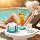 Darrahopens Home & Garden > Kitchenware > Coasters Green series 8 Piece Handmade Braided Cotton Coasters Set with Holder 4.3 Inch Round Absorbent Drink Coasters Heat Resistant Table Protection Cup Mats for Home Kitchen
