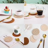 Darrahopens Home & Garden > Kitchenware > Coasters INS Style Round Cotton Woven Heat-Resistant Coasters, 8-Piece Set of Thick Table and Pot Mats with Free Iron Storage Rack - Pink