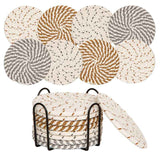 Darrahopens Home & Garden > Kitchenware > Coasters INS Style Round Cotton Woven Heat-Resistant Coasters, 8-Piece Set of Thick Table and Pot Mats with Free Iron Storage Rack - Striped