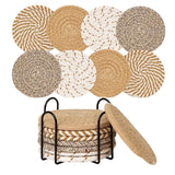 Darrahopens Home & Garden > Kitchenware > Coasters INS Style Round Cotton Woven Heat-Resistant Coasters, 8-Piece Set of Thick Table Pot Mats with Free Iron Storage Rack—Gray-Brown
