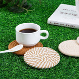 Darrahopens Home & Garden > Kitchenware > Coasters INS Style Round Cotton Woven Heat-Resistant Coasters, 8-Piece Set of Thick Table Pot Mats with Free Iron Storage Rack—White-Brown