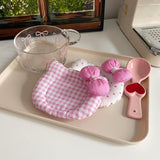 Darrahopens Home & Garden > Kitchenware > Coasters Korean INS Kitty Quilt Insulation Pad, Cute Fabric Kitchen Mat, Desktop Decoration (White and Red)