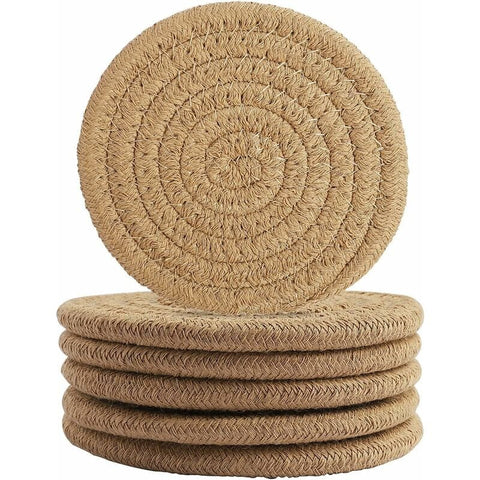 Darrahopens Home & Garden > Kitchenware > Coasters pcs Coffee Color Coasters, 11.5Cm ROund Woven Coasters Water Absorption Woven Drink Coasters Heat Resistant Coasters