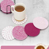 Darrahopens Home & Garden > Kitchenware > Coasters Pink series 8 Piece Handmade Braided Cotton Coasters Set with Holder 4.3 Inch Round Absorbent Drink Coasters Heat Resistant Table Protection Cup Mats for Home Kitchen