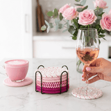 Darrahopens Home & Garden > Kitchenware > Coasters Pink series 8 Piece Handmade Braided Cotton Coasters Set with Holder 4.3 Inch Round Absorbent Drink Coasters Heat Resistant Table Protection Cup Mats for Home Kitchen