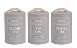 Darrahopens Home & Garden > Kitchenware > Coasters Set 3 Almond Cream Metal Coffee Tea Sugar Storage Tins 11x19cm