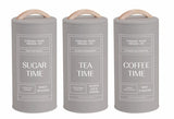 Darrahopens Home & Garden > Kitchenware > Coasters Set 3 Almond Cream Metal Coffee Tea Sugar Storage Tins 11x19cm