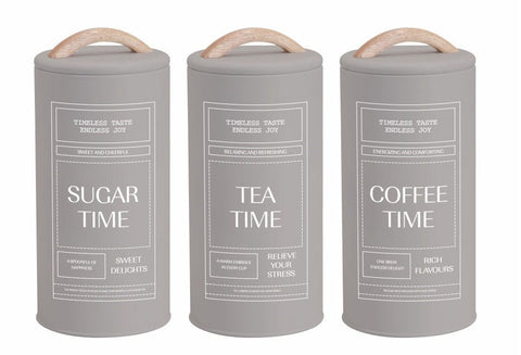Darrahopens Home & Garden > Kitchenware > Coasters Set 3 Almond Cream Metal Coffee Tea Sugar Storage Tins 11x19cm
