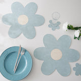 Darrahopens Home & Garden > Kitchenware > Coasters White Background With Yellow Heart + Blue Heart Set of 6 Reversible Flower Shaped Placemats - Waterproof PU Leather Dining Table Mats