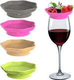 Darrahopens Home & Garden > Kitchenware > Coasters Wine Glass and Snack Tray - 4 Pieces - Draining Silicone Wine Glass and Snack Tray - Non-Slip Lid Coaster - Suitable for appetizers, desserts, family gatherings, and bars