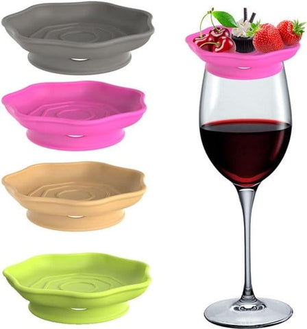 Darrahopens Home & Garden > Kitchenware > Coasters Wine Glass and Snack Tray - 4 Pieces - Draining Silicone Wine Glass and Snack Tray - Non-Slip Lid Coaster - Suitable for appetizers, desserts, family gatherings, and bars