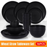 Darrahopens Home & Garden > Kitchenware > Cutlery 16PCS Eco-Friendly Wheat Straw Portable Tableware Set with Plate Bowl Cup