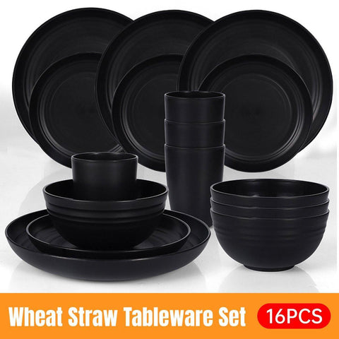 Darrahopens Home & Garden > Kitchenware > Cutlery 16PCS Eco-Friendly Wheat Straw Portable Tableware Set with Plate Bowl Cup