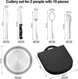 Darrahopens Home & Garden > Kitchenware > Cutlery 2 Person Cutlery Set (10-piece) - Camping Set for 2 People - Spoons, Knives, Forks, Steak Knives - 10 Pieces Stainless Steel Cutlery - Including Carrying Bag - For Picnic & Travel - Silver