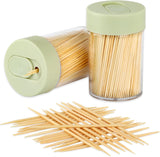 Darrahopens Home & Garden > Kitchenware > Cutlery 2PS Toothpick Holder with 1000 Count Bamboo Toothpicks for Teeth Cleaning Fruits- Round Double-Pointed Wooden Toothpicks, for Appetizers,Olives