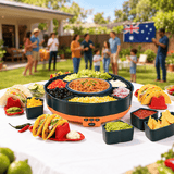 Darrahopens Home & Garden > Kitchenware > Cutlery 360° Rotating Taco Party Serving Set with 33oz Chocolate Fondue Warmer, Multi-Compartment Condiment Tray and Taco Holder for Family Gatherings, Game Nights and Outdoor Picnics. (Orange base, Green tray, Red lid) In Australia - Darrahopens