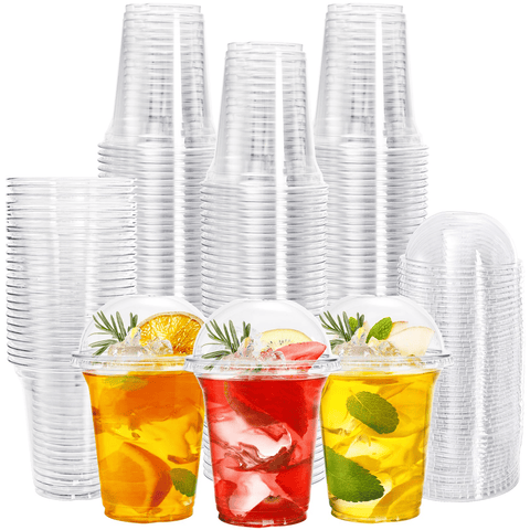 Darrahopens Home & Garden > Kitchenware > Cutlery 432x 14oz (420ml) Premium Plastic Clear Cups BPA Free - with Dome Lids