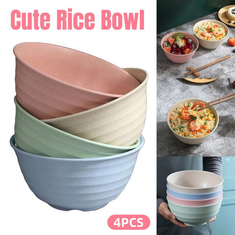 Darrahopens Home & Garden > Kitchenware > Cutlery 4pcs Wheat Straw Rice Bowl Round Noodle Bowl Drop Proof Kitchen Tableware Set