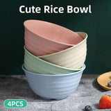 Darrahopens Home & Garden > Kitchenware > Cutlery 4pcs Wheat Straw Rice Bowl Round Noodle Bowl Drop Proof Kitchen Tableware Set