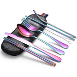 Darrahopens Home & Garden > Kitchenware > Cutlery 8PCS Portable Stainless Steel Travel Cutlery Set with Case for Camping Picnic Office