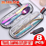 Darrahopens Home & Garden > Kitchenware > Cutlery 8PCS Portable Stainless Steel Travel Cutlery Set with Case for Camping Picnic Office