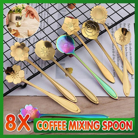 Darrahopens Home & Garden > Kitchenware > Cutlery 8X Spoon Long Handle Dessert Tea Coffee Mixing Spoon Stainless Steel Teaspoon - Rainbow