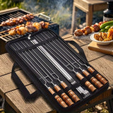 Darrahopens Home & Garden > Kitchenware > Cutlery BBQ skewer set, outdoor barbecue Australia, stainless steel skewers, wooden handle skewers, portable skewer set, kebab sticks, grilling accessories