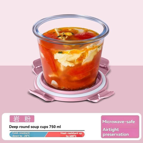 Darrahopens Home & Garden > Kitchenware > Cutlery glass soup cup, airtight soup cup, microwave-safe soup cup, office lunch box, sealed food container, glass lunch box, soup container - Pink - Size 750ML-2PCS In Australia - Darrahopens