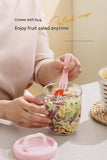Darrahopens Home & Garden > Kitchenware > Cutlery Green Double Layer Salad Cup with Fork - Leak-proof Fruit Container, Drain Design, Portable Oatmeal and Picnic Jar