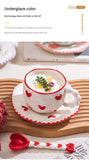 Darrahopens Home & Garden > Kitchenware > Cutlery Hand-Painted Ceramic Coffee Mug and Saucer Set - Whimsical Afternoon Tea Cup with Spoon(Black-edged bow)