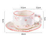 Darrahopens Home & Garden > Kitchenware > Cutlery Hand-Painted Ceramic Coffee Mug and Saucer Set - Whimsical Afternoon Tea Cup with Spoon(Pink-edged bow)