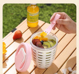 Darrahopens Home & Garden > Kitchenware > Cutlery Pink Double Layer Salad Cup with Fork - Leak-proof Fruit Container, Drain Design, Portable Oatmeal and Picnic Jar