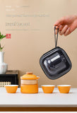 Darrahopens Home & Garden > Kitchenware > Cutlery Portable Ceramic Travel Tea Set - One Pot Three Cups with Carrying Case, Elegant Frosted Finish(black)
