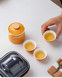Darrahopens Home & Garden > Kitchenware > Cutlery Portable Ceramic Travel Tea Set - One Pot Three Cups with Carrying Case, Elegant Frosted Finish(yellow)