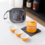 Darrahopens Home & Garden > Kitchenware > Cutlery Portable Ceramic Travel Tea Set - One Pot Three Cups with Carrying Case, Elegant Frosted Finish(yellow)