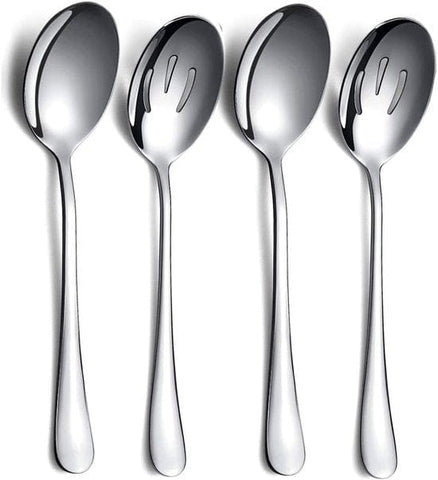 Darrahopens Home & Garden > Kitchenware > Cutlery Spoons - 4-piece set - Stainless steel salad spoons - Includes 2 serving spoons and 2 skimmers - Suitable for desserts and coffee