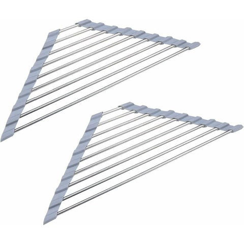 Darrahopens Home & Garden > Kitchenware > Dish Racks 2 Pack Stainless Steel Foldable Triangular Drainer Rack For Kitchen Sink Non-Slip Grey
