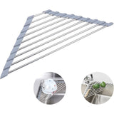 Darrahopens Home & Garden > Kitchenware > Dish Racks 2 Pack Stainless Steel Foldable Triangular Drainer Rack For Kitchen Sink Non-Slip Grey